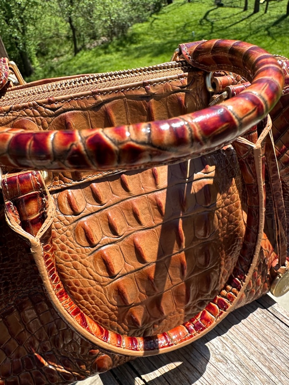 Brahmin Melbourne Faye Toasted Almond  Croc-Embossed Leather Satchel - Picture 10 of 12